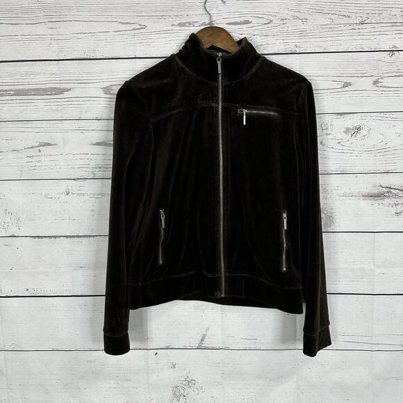 Lauren Ralph Lauren Jacket Women Small Brown Velour Zip Sweatshirt Track velvet - Picture 1 of 10